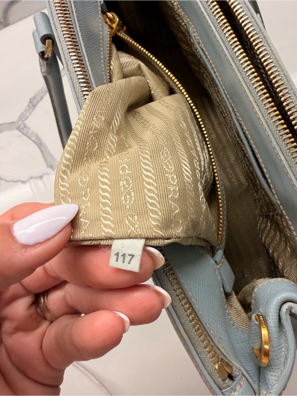 Prada Light Blue Saffiano Leather Tote with Gold Hardware - Picture 7 of 8